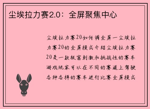 尘埃拉力赛2.0：全屏聚焦中心