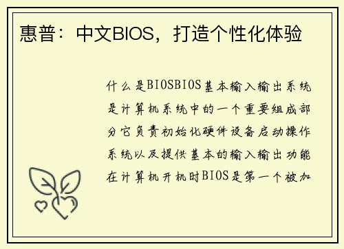 惠普：中文BIOS，打造个性化体验